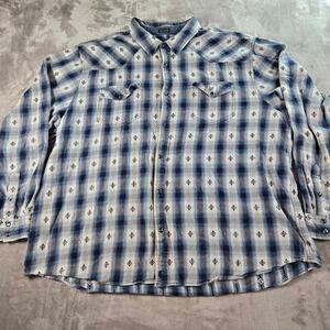 Cody James‎ Pearl Snap Western Shirt Men 4X Blue Plaid Diamond Regular Fit